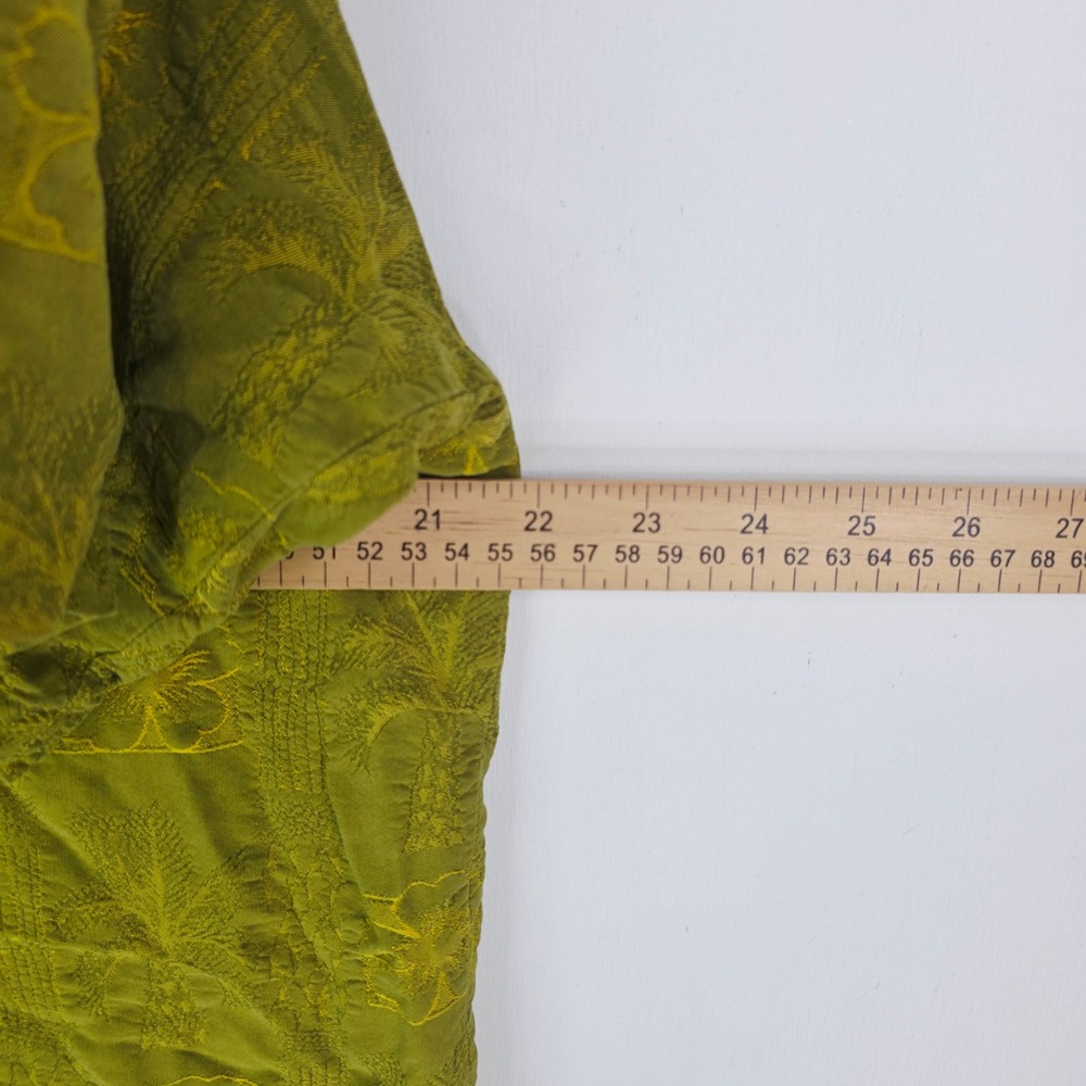 Tommy Bahama Mens Large Silk Embroidered Palm Floral Camp Shirt Mustard Green - Picture 5 of 11